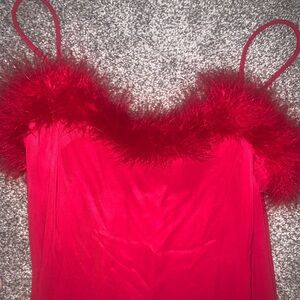 Elegant Red Feather Trim dress vintage